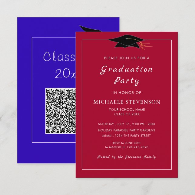 Convite para Graduação de Cores e Código QR Person (Frente/Verso)