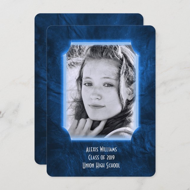 Convite para Graduação de Couro Azul (Frente/Verso)