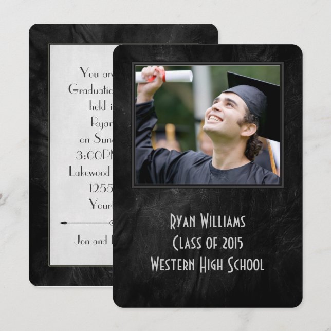 Convite para Graduação de Couro Negro (Frente/Verso)