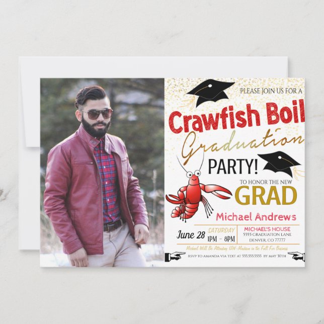 Convite para Graduação de Crawfish Boil (Frente)