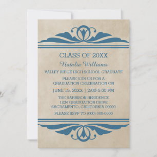 Convite para graduação de deco elegante azul