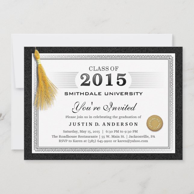 Convite para graduação de diploma 2015 com Tassel  (Frente)