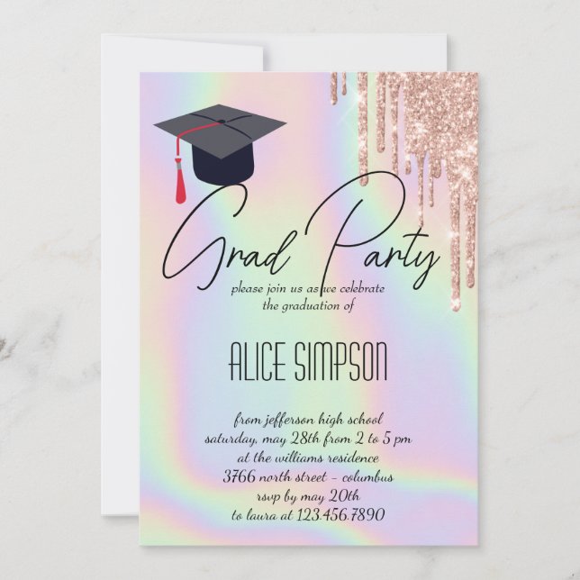 Convite para Graduação de Drip Holográfico Arco-Ír (Frente)