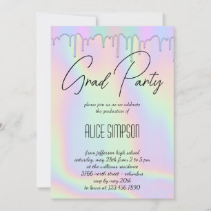 Convite para Graduação de Drip Holográfico Arco-Ír
