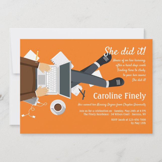 Convite para Graduação de Estudos de laptop (Frente)