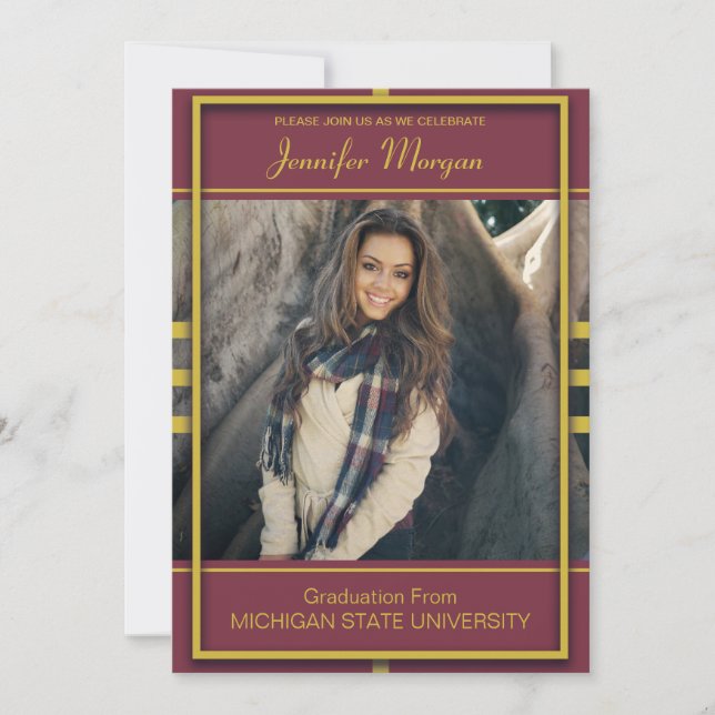 Convite para Graduação de Foto de Quadro Dourado C (Frente)