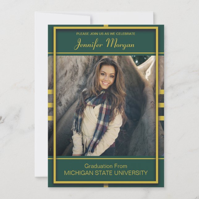 Convite para Graduação de Foto de Quadro Dourado C (Frente)