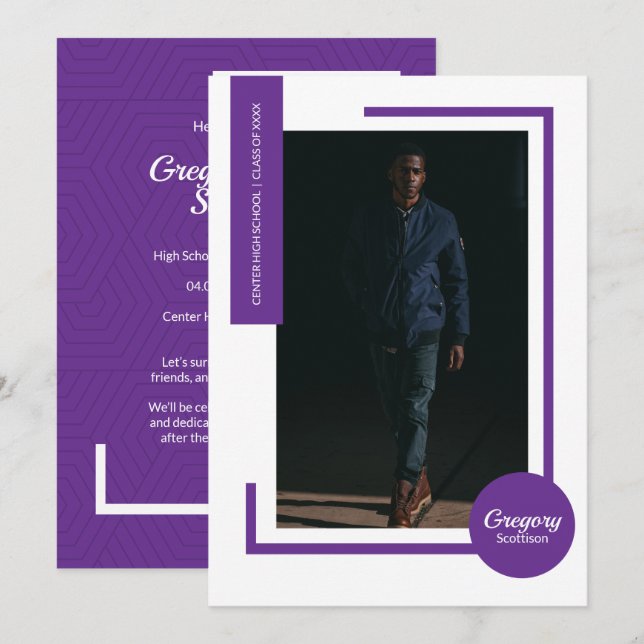 Convite para Graduação de Foto Moderna em Púrpura (Frente/Verso)