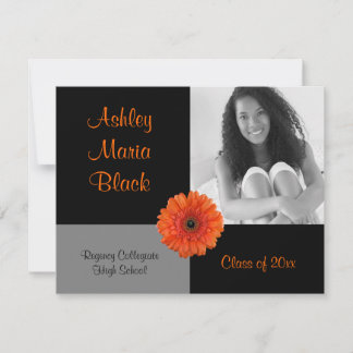 Convite para Graduação de Foto Orange Gerbera Dais
