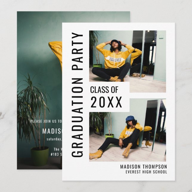 Convite para Graduação de Fotos 3 Preto e Branco M (Frente/Verso)