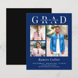 Convite para Graduação de Fotos Azul 3 Marinho Mod