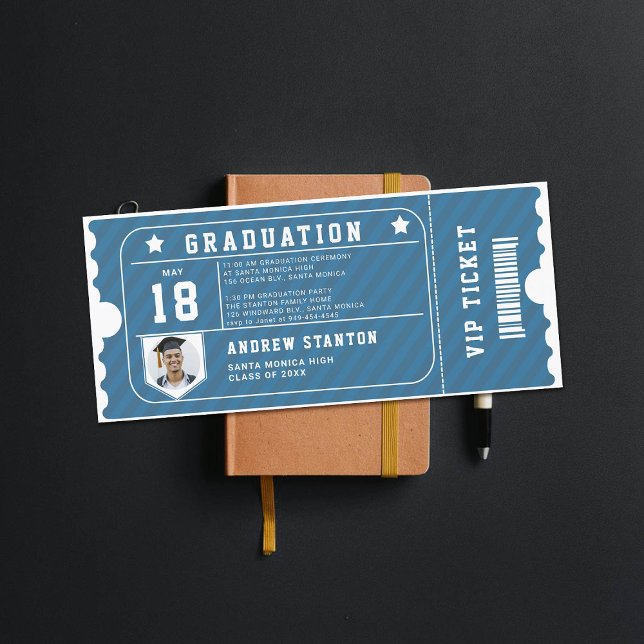 Convite para Graduação de Fotos Azul do Tema Espor (graduation invitation high school senior boy sports themed blue white ticket)
