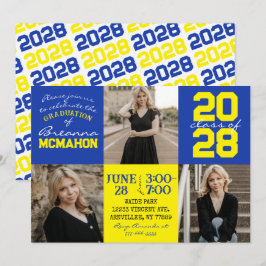 Convite para Graduação de Fotos Azul e Amarelo 3