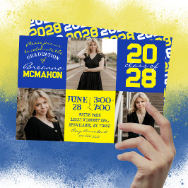 Convite para Graduação de Fotos Azul e Amarelo 3