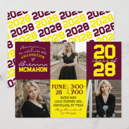 Convite para Graduação de Fotos Burgundy & Yellow 