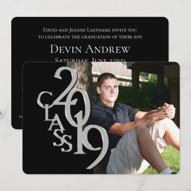 Convite para Graduação de Fotos Classic Black 2019 (Frente/Verso)
