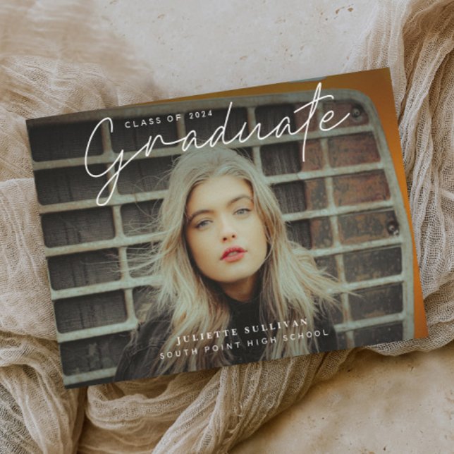 Convite para Graduação de Fotos de Orçamento de Sc (Simple script budget photo graduation invitation announcement.)