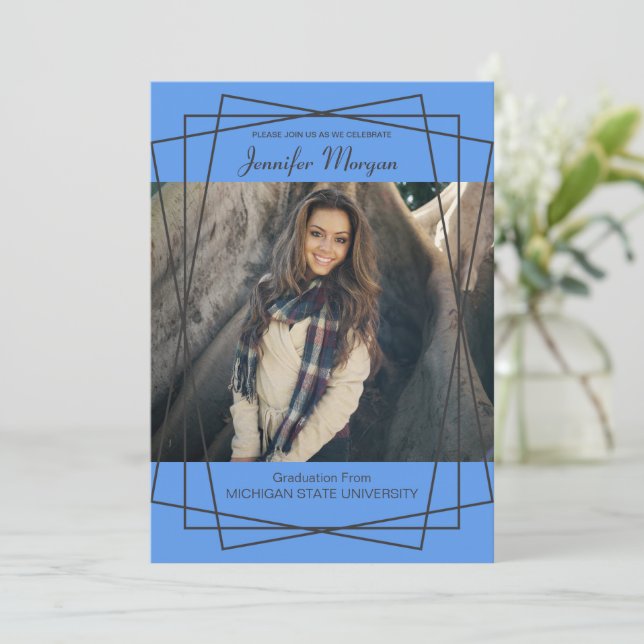 Convite para Graduação de Fotos de Quadro Preto Mo (Em pé/Frente)