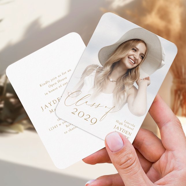 Convite para Graduação de Fotos de Script de Chic  (Mini Modern Chic Script Photo Graduation Invite)
