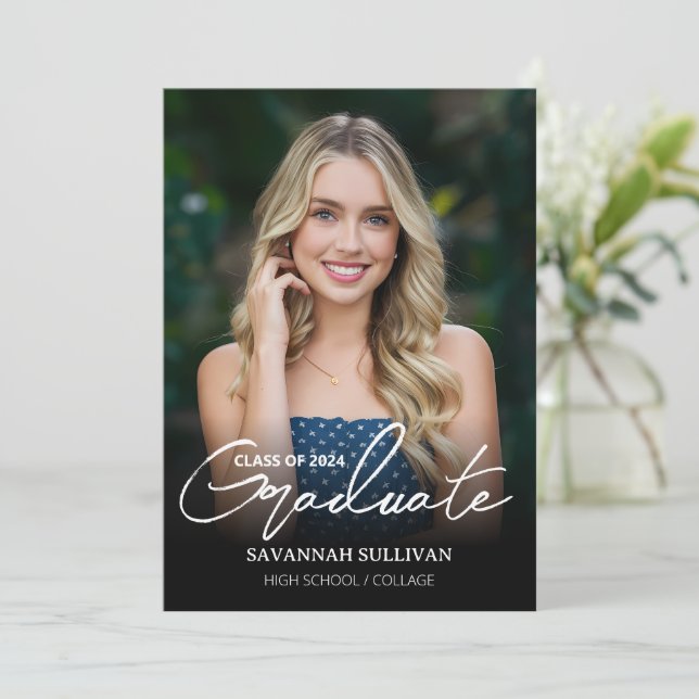 Convite para Graduação de Fotos de Script de forma (Em pé/Frente)