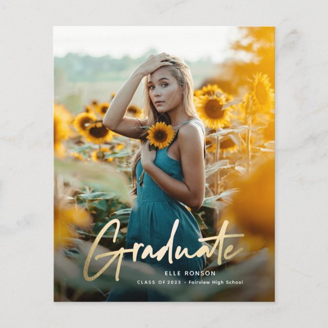 Convite para Graduação de Fotos de Script Dourado  (Frente)