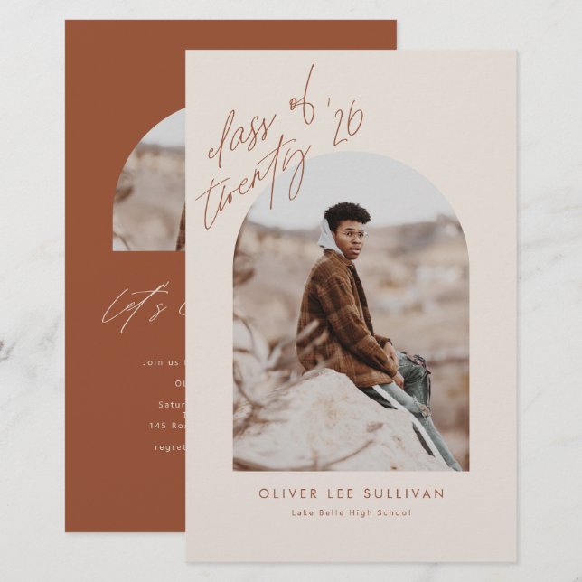 Convite para Graduação de Fotos do Arch Boho Terra (Frente/Verso)