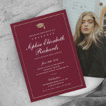 Convite para Graduação de Fotos Dourada de Script<br><div class="desc">Este clássico convite elegante para a graduação de fotos em na moda apresenta um boné de formatura dourado e um quadro simples com texto personalizável na frente e três imagens na parte traseira. Uma forma excelente de mostrar seu formando. Clique no botão editar para personalizar este design.</div>