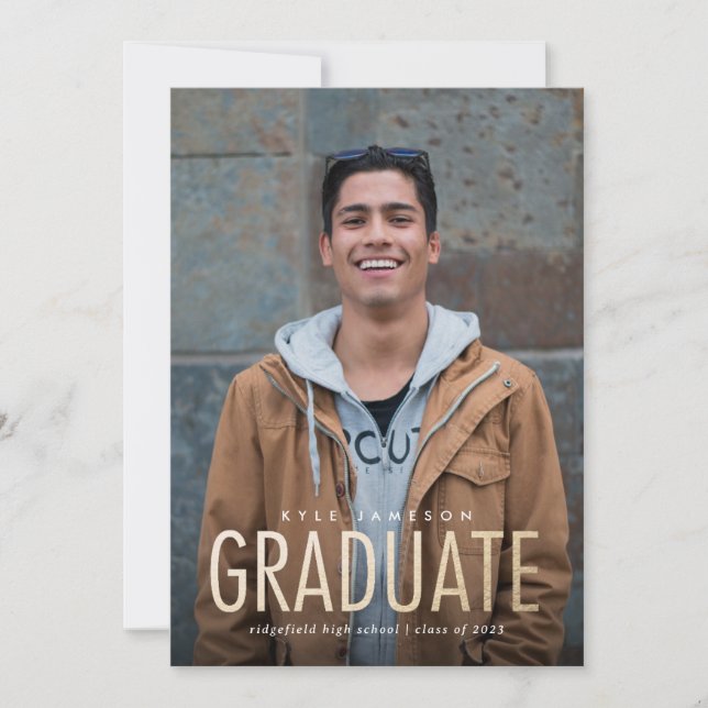 Convite para Graduação de Fotos Dourada de Tipo Mí (Frente)