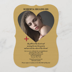 Convite para Graduação de Fotos Douradas de Coraçã