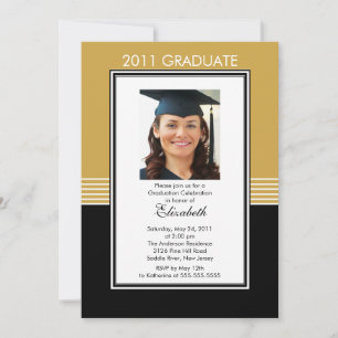Convite para Graduação de Fotos Douradas e Preta