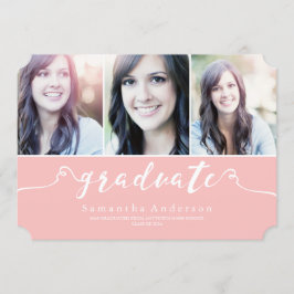 Convite para Graduação de Fotos Elegance 3 Rosa