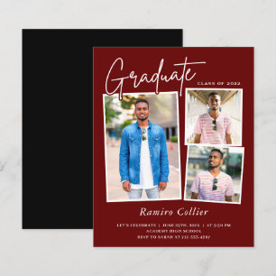 Convite para Graduação de Fotos em Branco Maroon