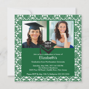 Convite para Graduação de Fotos em Damasco Verde
