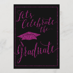 Convite Para Graduação De Fotos Glitzy Pink Glit