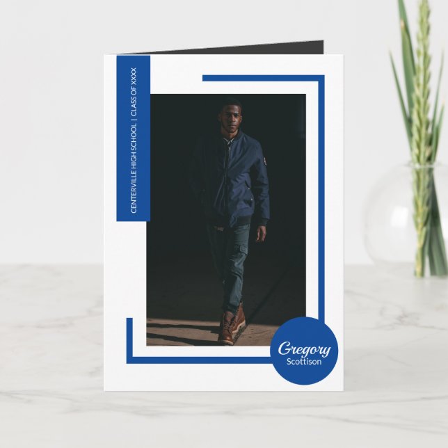 Convite para Graduação de Fotos Moderna Azul (Frente)