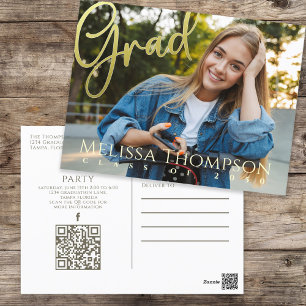 Convite para Graduação de Fotos Moderna Dourada