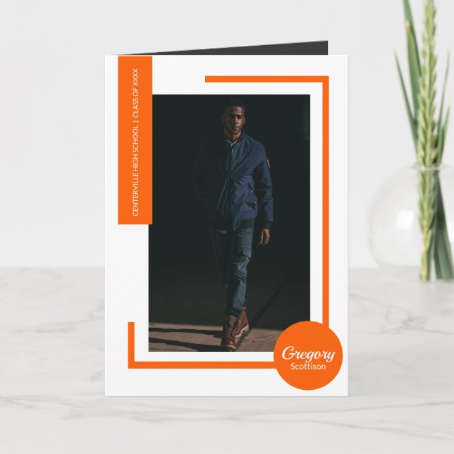 Convite para Graduação de Fotos Moderna Laranja (Frente)
