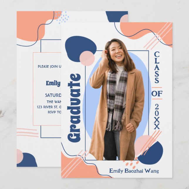 Convite Para Graduação De Fotos Retro Moderno Boho (Frente/Verso)