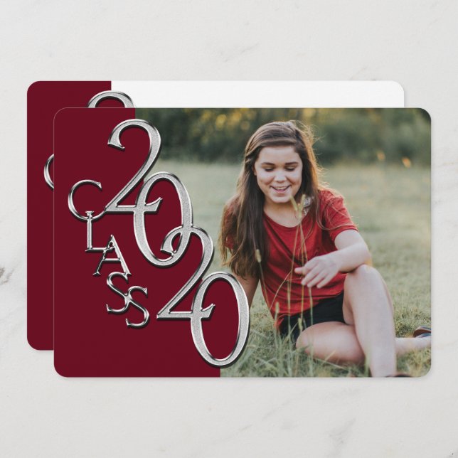 Convite para Graduação de Fotos Silver Burgundy 20 (Frente/Verso)