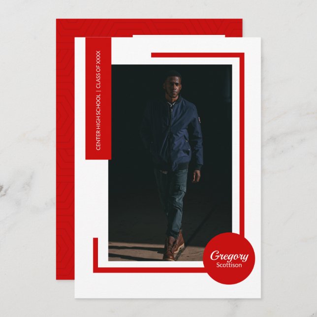 Convite para Graduação de Fotos Ultra Moderna Red  (Frente/Verso)