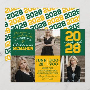 Convite para Graduação de Fotos Verde e Dourado 3