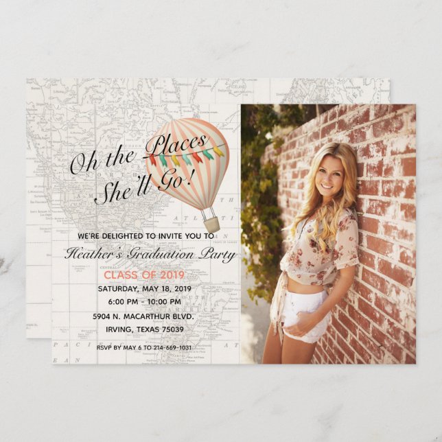 Convite para Graduação de Garota Balão de Ar Quent (Frente/Verso)