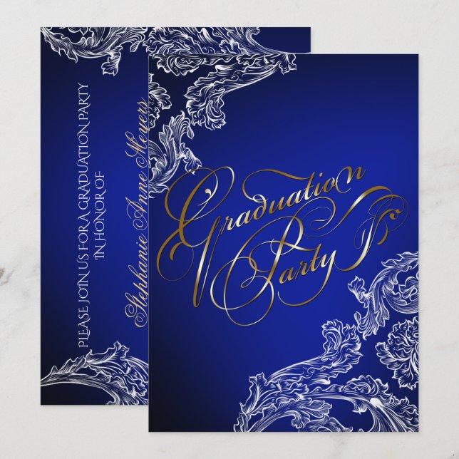 Convite para Graduação de Lace e Caligrafia Elegan (Frente/Verso)