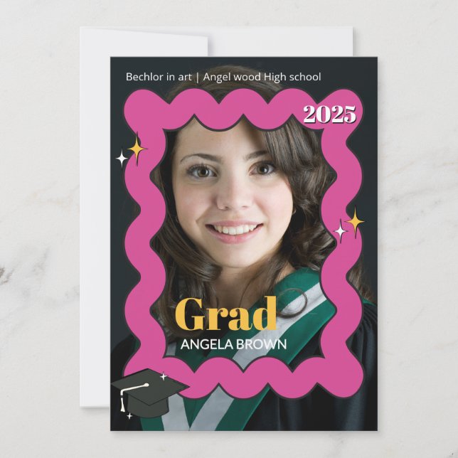 Convite para graduação de onda retrorrosado e ondu (Frente)