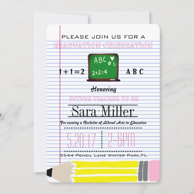 Convite para Graduação de Professores de Chalkboar (Frente)