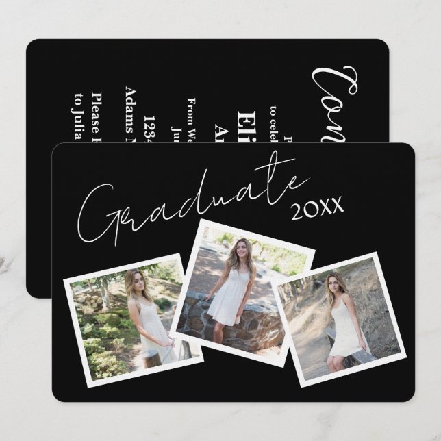 Convite para Graduação de Script Moderno de Três F (Frente/Verso)