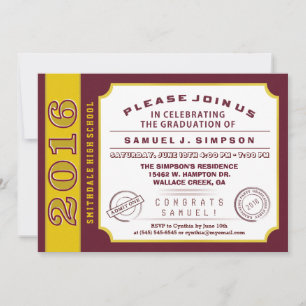 Convite para graduação de tíquete vermelho e Doura
