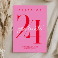 Convite para graduação de vermelho rosa minimalist
