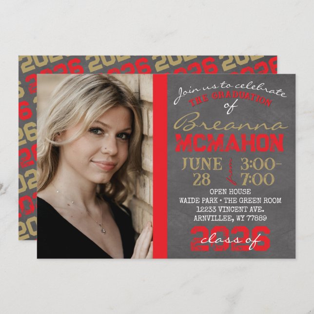 Convite para Graduação Dourada de Quadro de Chalkb (Frente/Verso)