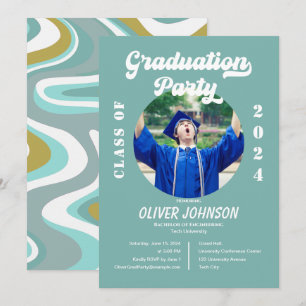 Convite para Graduação Dourada e Azul Funky Retro